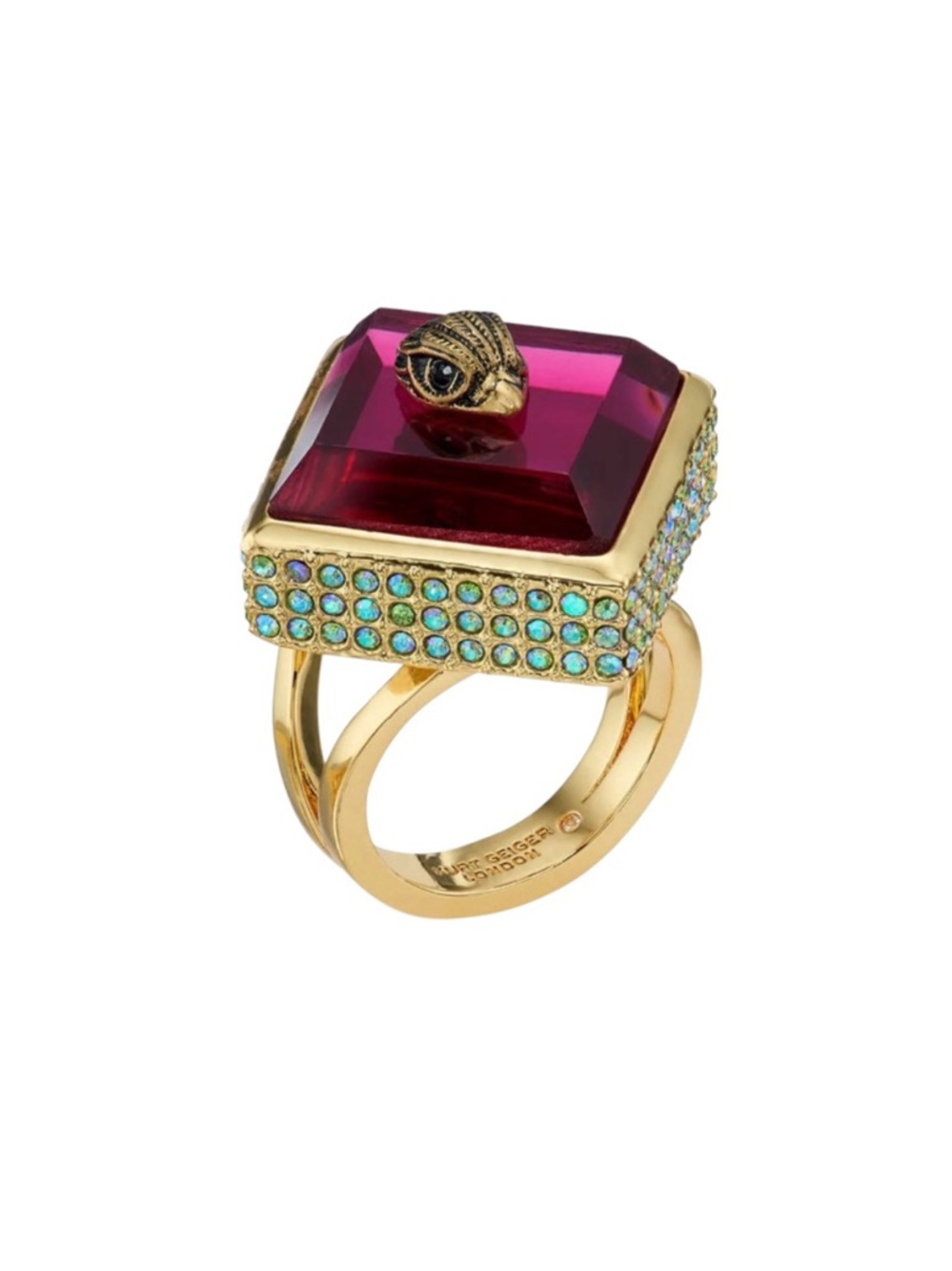 Kurt Geiger London Square Stone Cocktail Ring Pink
